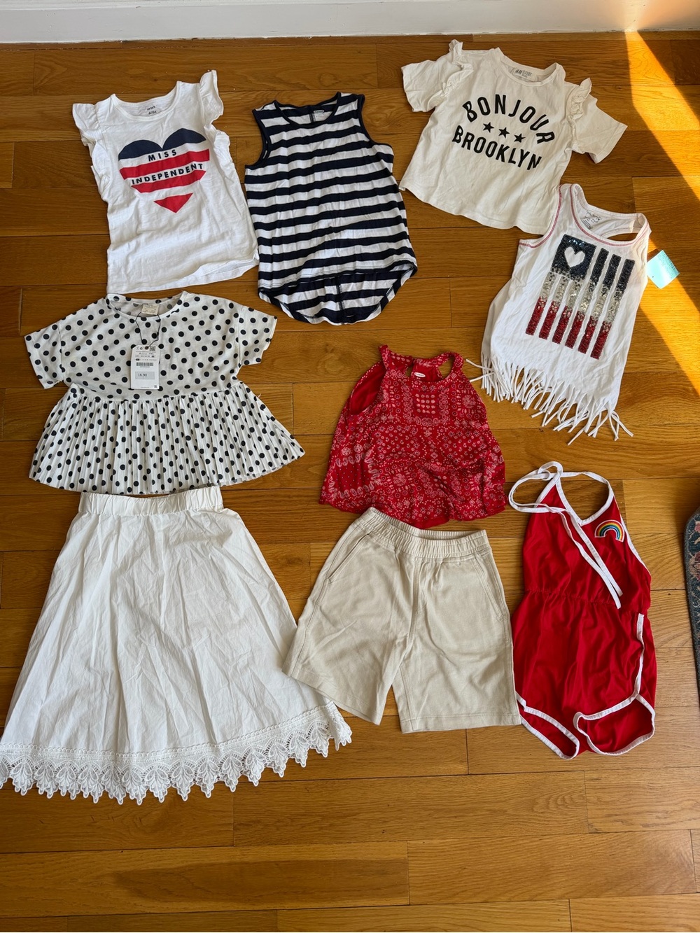 Mixed Girls Clothing Set. Red, White,and Blue Pieces Perfect for Fourth of July